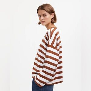 Madewell oversized long sleeve crewneck tee top stripe clifftop brown S